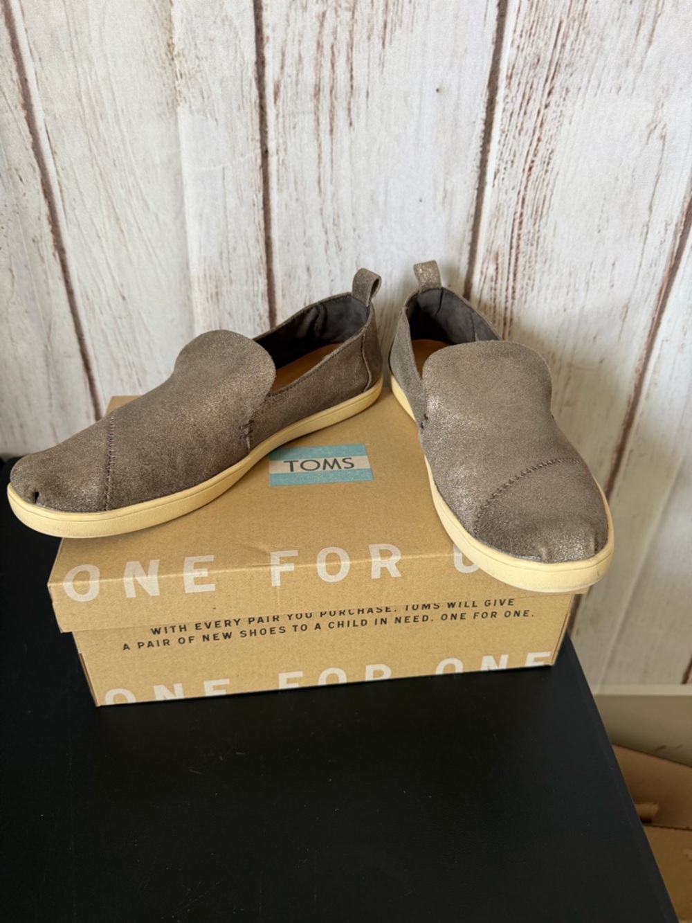 TOMS Women's Deconstructed Alpargata Pewter Metallic Leather Slip-Ons Size 7.5